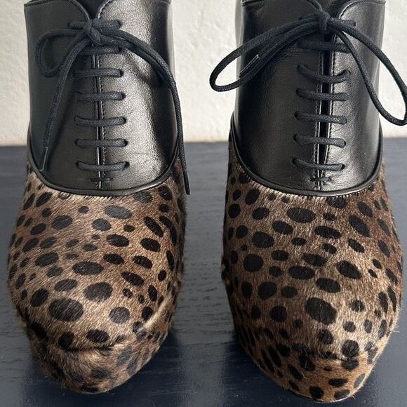Alaïa Pony hair Oxford Stiletto Booties EU 38 Leather Leopard print Platform - Picture 4 of 11